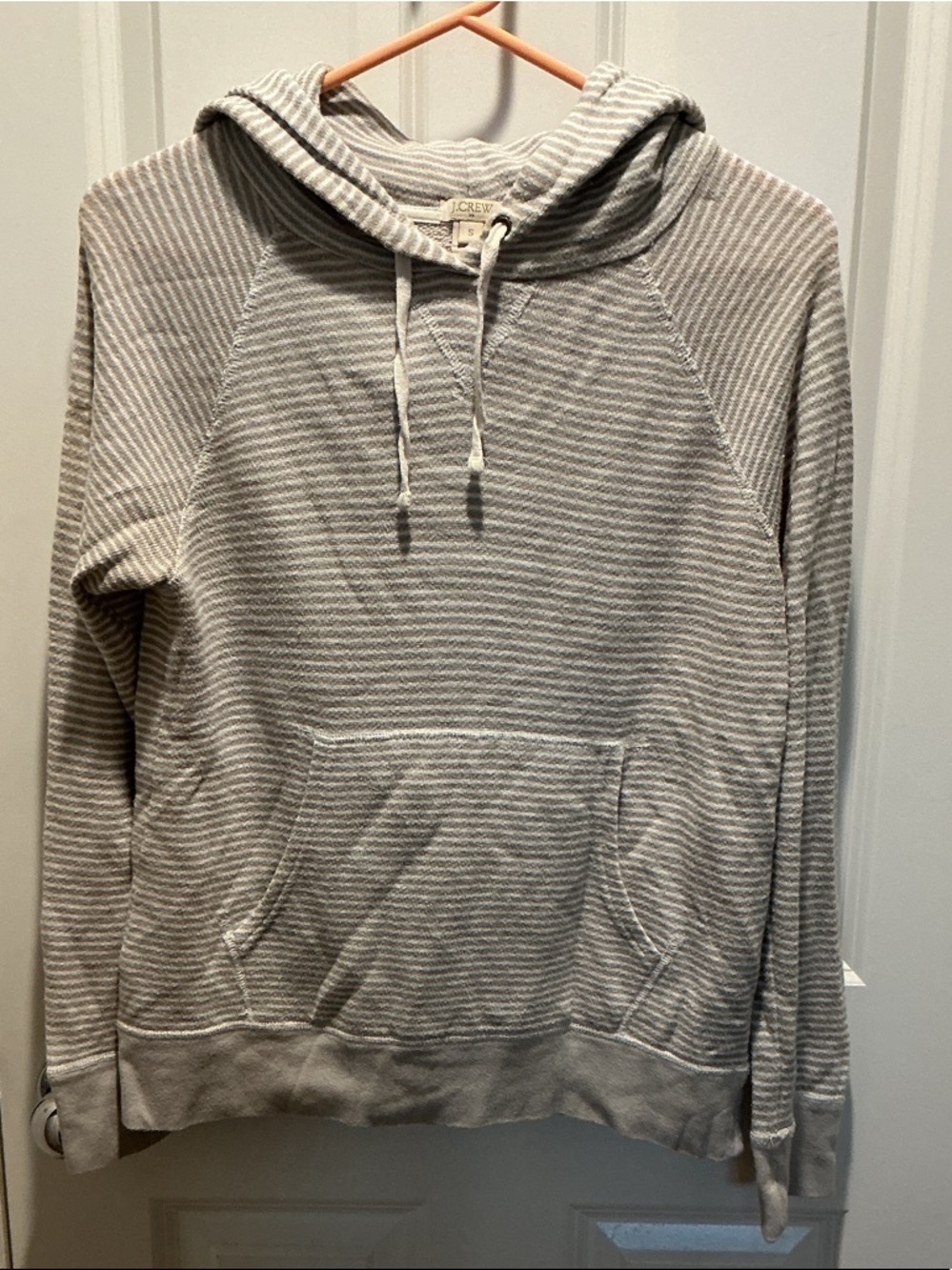 J. Crew Striped Hooded Pullover in Light Gray and White